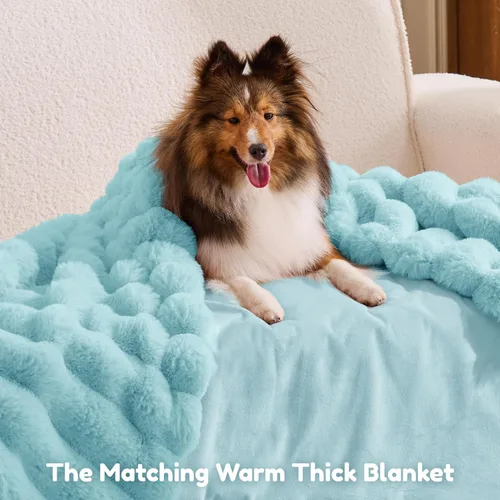 Miniatura 6 de ChiXnuggle Cama humana para perros adultos – Cama gigante de piel sintética rayada de lujo para perros con asa portátil, almohadilla de espuma