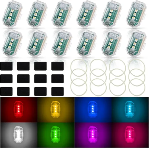 Xuhal 12 piezas de luces estroboscópicas LED inalámbricas con control remoto, 8 colores RGB, alta luminosidad, impermeables, anticolisión, USB,