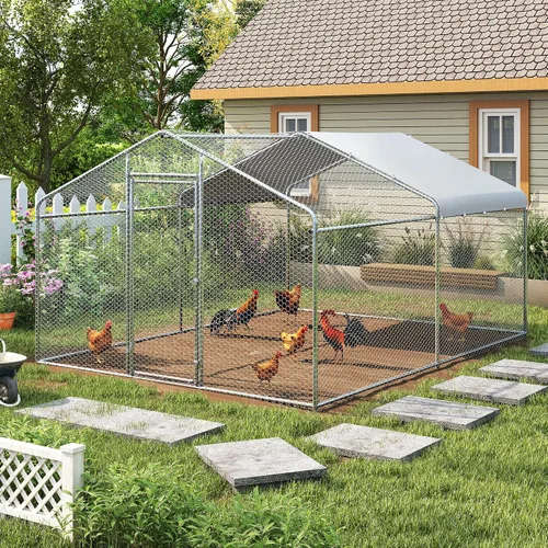 Miniatura 10 de Gallinero de metal grande, corralito con cubierta impermeable, jaula para aves de corral con techo de cúpula para exteriores, patio trasero, granja