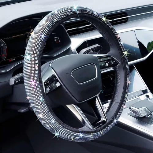 Miniatura 8 de Funda brillante para volante, funda para volante de diamantes de imitación con diamante de cristal para mujer, protector de volante brillante de Azul