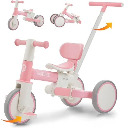 Miniatura 13 de BoBike Triciclo 5 en 1 para niños pequeños de 18 meses a 5 años, bicicleta para niños con pedales mejorados, mango de empuje para padres, bicicleta