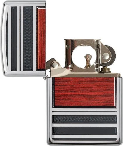 Miniatura 4 de Zippo Encendedor de Bolsillo para Pipa de Cromo Altamente Pulido con Veta de Madera