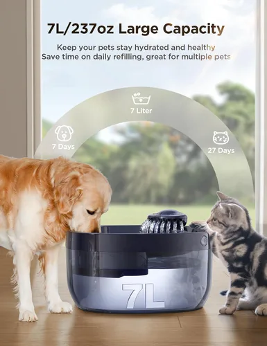 Miniatura 2 de Fuente de agua de 7L/1.8Gal para perros grandes, dispensador de tazón de agua para perros FEELNEEDY, fuente de agua para mascotas, dispensador