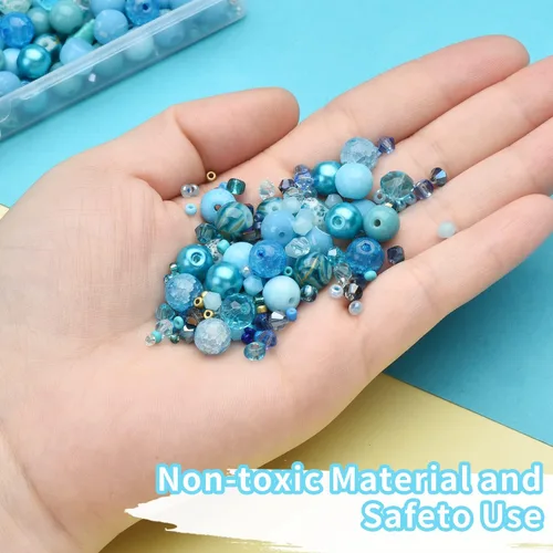 Miniatura 5 de Rired 27 Kit de Pulseras de Cuentas de Manualidades Surtidas, Cuentas Azul Columbia Incluyendo 7 Tipos de Cuentas Redondas/Cuentas de Pony