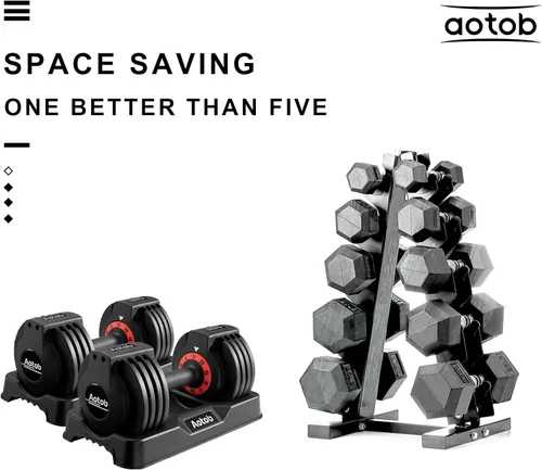 Miniatura 5 de AOTOB Adjustable Dumbbell Set 25/55 Lbs (Pair), Fast Weight Adjustment with Anti-Slip Turning Handle, Space-Saving for Home Gym, Strength Training