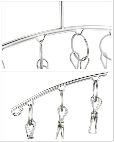 Miniatura 3 de Percha de secado de ropa de acero inoxidable fuerte con 10 pinzas para la ropa, ahorro de espacio para interiores, organizador de ropa, manoplas