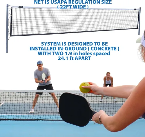 Miniatura 2 de Sistema de red de pickleball en el suelo – Red fija resistente con tensión de manivela, alineación de polea, todos los accesorios incluidos Cumple
