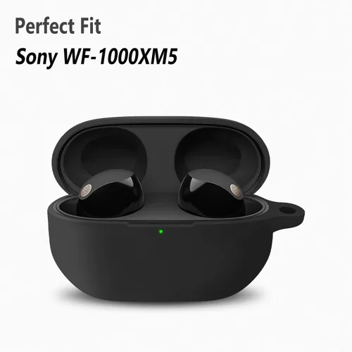 Miniatura 2 de Geiomoo Funda de silicona para Sony WF-1000XM5, funda protectora con mosquetón (negro)