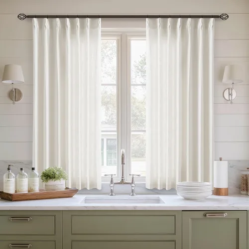 Miniatura 212 de Cortinas de lino natural con pliegues fruncidos de 120 pulgadas de largo para sala de estar, cortinas plisadas con ganchos y lengüeta trasera