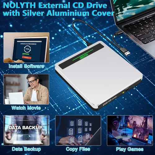 Miniatura 7 de Unidad de CD externa para portátil: USB 3.0 USB C DVD ROM quemador portátil - reproductor óptico de CD/DVD con puertos SD/TF/2 USB compatible