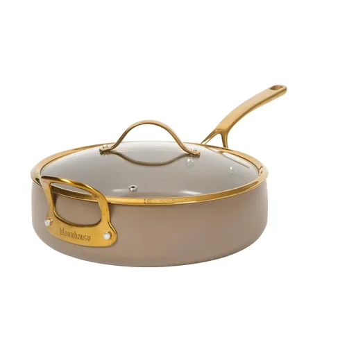 Bloomhouse - Dos veces ganador de los Favoritos de Oprah - Sartén antiadherente de aluminio pesado de 6 QT Premium PFA libre con tapa para Crema de