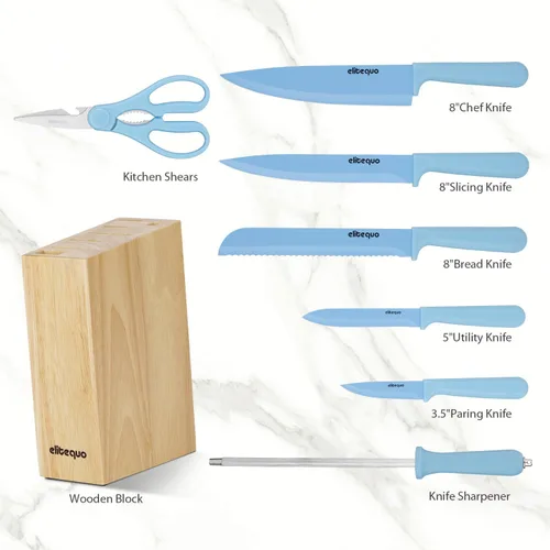 Miniatura 7 de Juego de bloques de cuchillos de cocina de 8 piezas con afilador, apto para lavavajillas, juego de bloques de cuchillos de acero inoxidable alemán