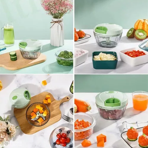 Miniatura 3 de Picador de verduras manual de alimentos con contenedor, cortador de verduras de cuerda manual para ensalada, ajo, nuez y cebolla