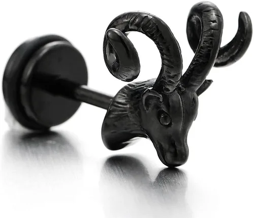 Miniatura 3 de Pendientes de tuerca de cuerno de cabra para hombre y mujer en acero inoxidable, con parte trasera de tornillo, 2 piezas