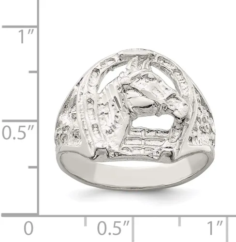 Miniatura 3 de Herradura de plata esterlina con anillo de cabeza de caballo estilo QR134-9, Metal, no conocido