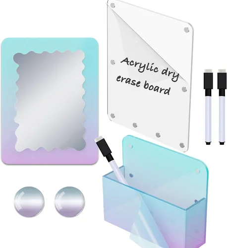 Miniatura 7 de Svartur Accesorios iridiscentes para casillero, espejo magnético y soporte para bolígrafo y pizarra magnética acrílica de borrado en seco