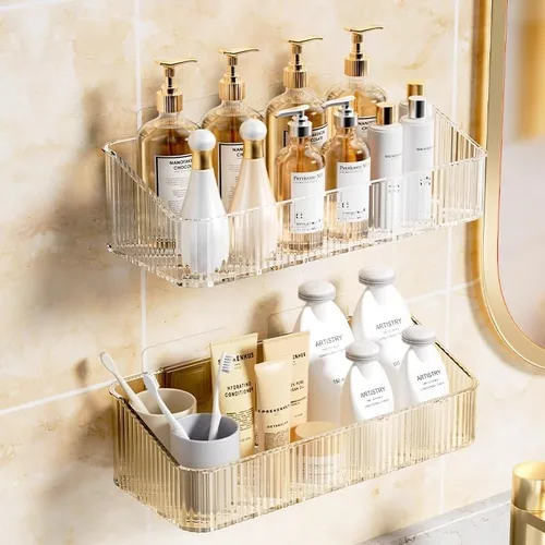Organizador adhesivo para ducha de 2 piezas, organizador de maquillaje, organizador de maquillaje, cubos de almacenamiento para baño y cocina