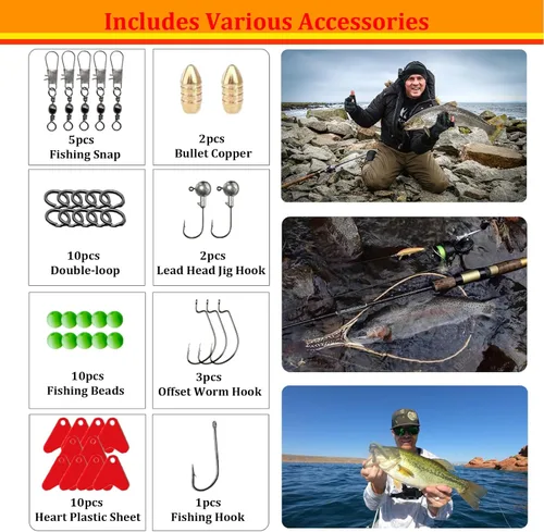Miniatura 5 de WOLFSKIN Fishing Lures Kit, Fishing Baits Set, Included Crankbaits, Curly Tail Jigs, Spoons, Hooks, Weights, Fishing Accessories with Tackle Box