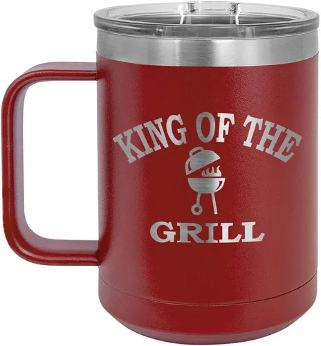 Miniatura 16 de King Of The Grill Black Taza de café de 15 oz con tapa deslizante Taza de café de viaje aislada Idea de regalo para barbacoa y parrilla