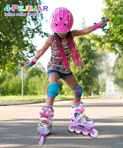 Miniatura 7 de Patines en línea de unicornio arcoíris para niñas, adolescentes y mujeres, patines 4-Pejiijar para niñas de 6 a 8 a 12 años con ruedas luminosas