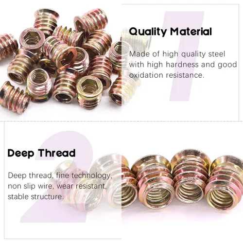 Miniatura 3 de Swpeet 60 piezas de insertos de madera chapados en zinc de 1/4"-0.787 x 0.394 in de color acero al carbono y taladro giratorio de 0.433 in con 1 kit