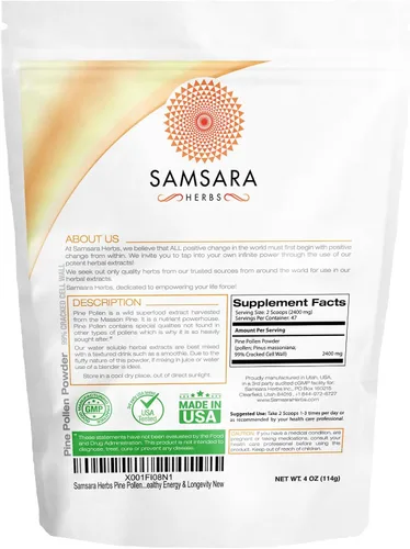 Miniatura 7 de Samsara Herbs Polvo de polen de pino cosechado silvestre - 99% de pared celular agrietada (4 oz/114 g) que apoya la energía saludable y la longevidad