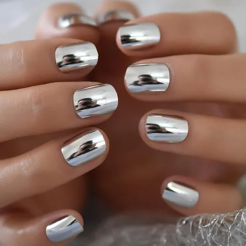 Miniatura 16 de Coolnail Uñas acrílicas clásicas a presión con flores cortas, uñas cuadradas de diseño natural, uñas postizas con purpurina para uso diario