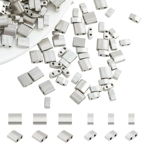 Miniatura 7 de NBEADS 455 cuentas de 2 tamaños de 2 agujeros, cuentas de semillas de vidrio rectangulares de 7 colores para hacer joyas, kit de bricolaje
