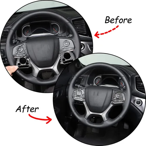 Miniatura 2 de Cubierta de botón interior de volante de automóvil de fibra de carbono real suave 3D, kit de decoración compatible con Honda Pilot 2019-2022, Negro
