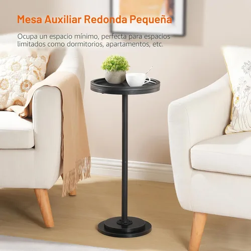 Miniatura 4 de HOOBRO Mesa auxiliar redonda pequeña, mesa de bebidas, mesa de café Martini con acento de pedestal para espacios pequeños en sala de estar, Negro