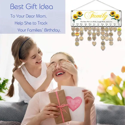 Miniatura 2 de Regalos de cumpleaños de Navidad para mamá de parte de hija e hijo, tablero de calendario de recordatorio de cumpleaños familiar de madera, placa
