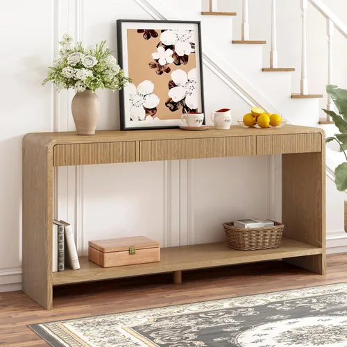Miniatura 18 de Knocbel Mesa consola con 2 cajones ranurados, mesas de sofá modernas con curvas redondeadas únicas y superficie lisa para sala de estar, entrada, 55
