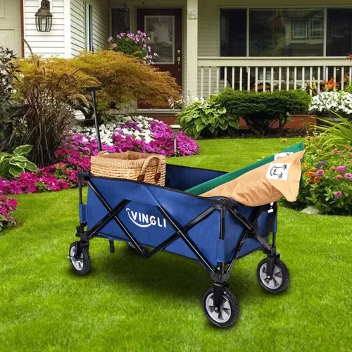 Miniatura 7 de VINGLI Carro plegable portátil, resistente carrito de compras plegable para deportes de jardín, marco de acero para playa, parque, camping, patio
