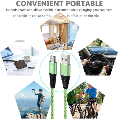 Miniatura 7 de Bynccea Cable micro USB de carga rápida, cable USB Android trenzado de nailon de 6 pies, paquete de 5 cables de carga de teléfono compatible