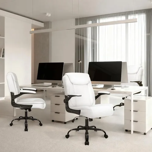 Miniatura 9 de NEO CHAIR Silla de escritorio para oficina y computadora, silla ejecutiva ergonómica de respaldo medio de cuero para juegos con apoyabrazos Blanco
