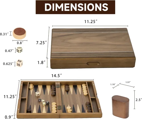 Miniatura 4 de GSE Games & Sports Expert Set de Juego de Mesa de Backgammon Plegable de Madera Magnética Premium con Incrustaciones, Juego de Mesa Portátil