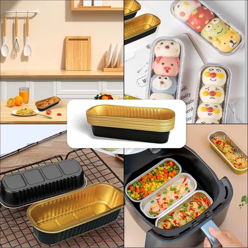 Miniatura 5 de Juego de 12 mini moldes para pan con tapas y cucharas, 200 ml, desechables, rectangulares, de aluminio con papel de aluminio, para hornear pasteles