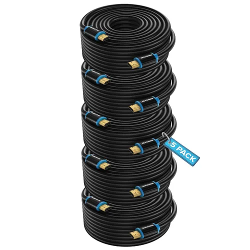 Miniatura 16 de Maximm - Cable HDMI 2.0 4K de alta velocidad (incluye clips de cable, empates y adaptador de ángulo recto) en múltiples tamaños y paquetes Azul - 1