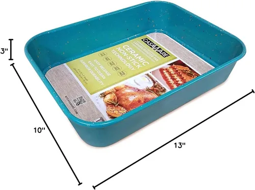 Miniatura 5 de Bandeja casaWare con revestimiento de cerámica antiadherente para lasaña o para asar, 13 x 10 x 3 pulgadas., azul Granite