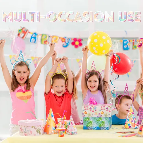 Miniatura 5 de Zddaoole 24 diademas de unicornio para fiestas de cumpleaños, diademas de plástico para niñas, accesorios para la cabeza para suministros de fiesta