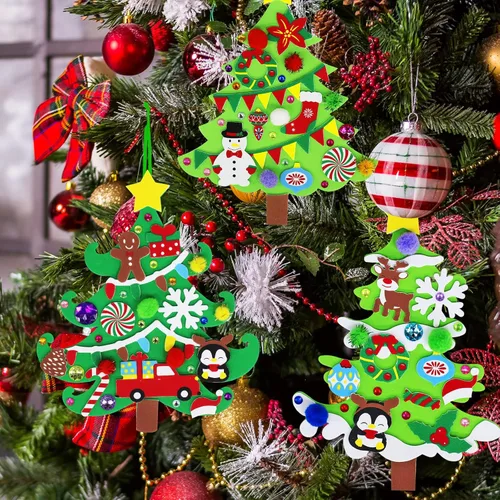 Miniatura 5 de Winlyn 24 juegos de adornos de árbol de Navidad, juegos de arte para manualidades, kits de manualidades de Navidad, pino, muñeco de nieve, copo