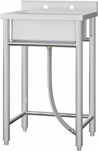 Miniatura 8 de Fregadero de cocina de acero inoxidable, fregadero utilitario de 24 x 20 x 41 pulgadas con grifo extraíble, grifo de agua caliente y fría, cuenco