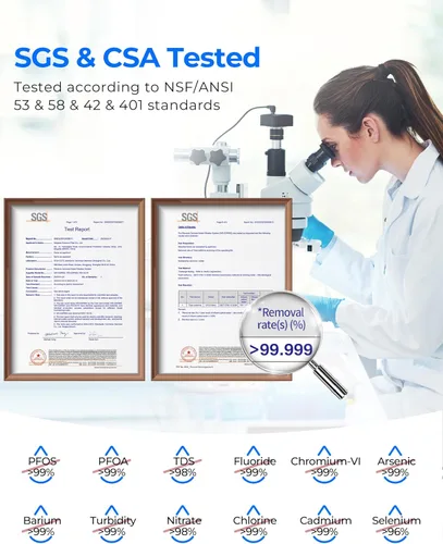 Miniatura 4 de Waterdrop Sistema de ósmosis inversa G3P800, flujo rápido de 800 GPD, certificado NSF/ANSI 42 y 53 y 58 y 372, 3:1 puro para drenar, sistema