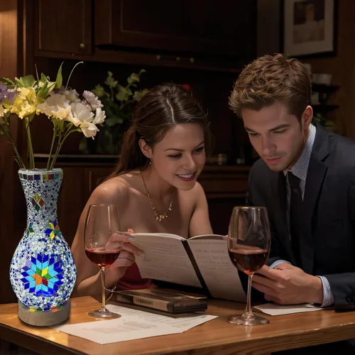 Miniatura 5 de Lámpara de mesa turca marroquí con mosaico, jarrón de vidrio hecho a mano con base de madera, iluminación decorativa para dormitorio, sala de estar