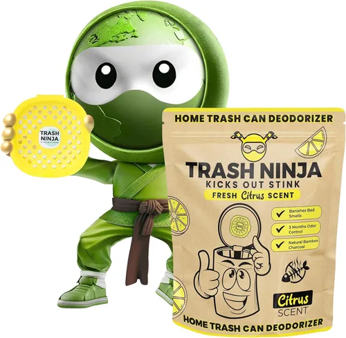 Trash Ninja Eliminador de olores de basura, desodorante de aroma cítrico de larga duración con carbón activado, ambientador adhesivo para basura,