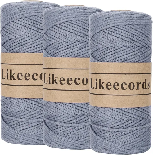Miniatura 21 de Likeecords Cuerda de algodón 100% hilo de ganchillo de 0.079 pulgadas, cuerda trenzada de macramé, cuerda de macramé, hilo de ganchillo para regalo