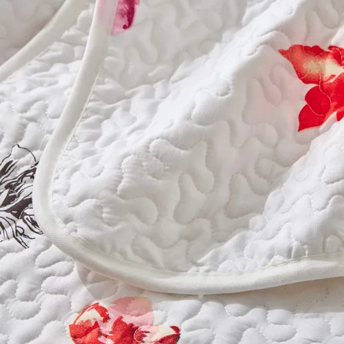 Miniatura 6 de UOZZI BEDDING - Juego de colcha reversible de 3 piezas, tamaño king, diseño floral, color blanco, rojo, verde y multicolor, suave microfibra ligera