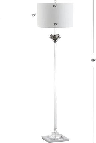 Miniatura 3 de JONATHAN Y Lámpara de pie LED cromada y cristal gris ahumado de 59 pulgadas, lámpara de pie contemporánea con pantalla de tambor de lino blanco
