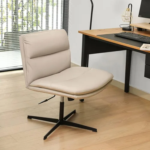 Miniatura 5 de EMIAH Silla de escritorio de oficina sin ruedas, acolchada en PU, con respaldo medio ergonómico para el hogar, silla de computadora cómoda