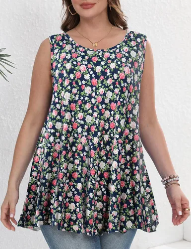 Miniatura 2 de JollieLovin Camiseta sin mangas para mujer, ajuste holgado, con dobladillo acampanado, cómoda blusa con vuelo (disponible en tallas extragrandes)